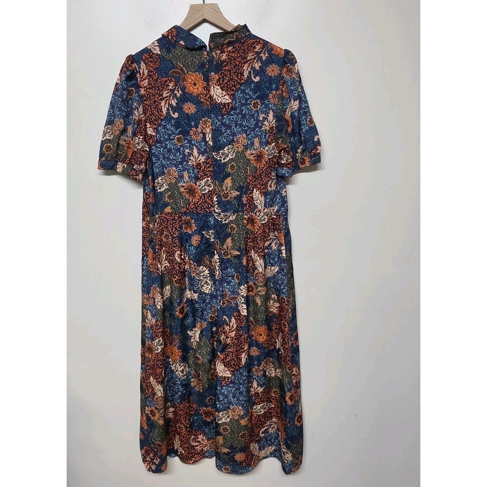 Julia Jordan Women's Navy‎ Fall Floral Puff Sleeve Midi Dress Tie Neck Sz 14 - Picture 8 of 14